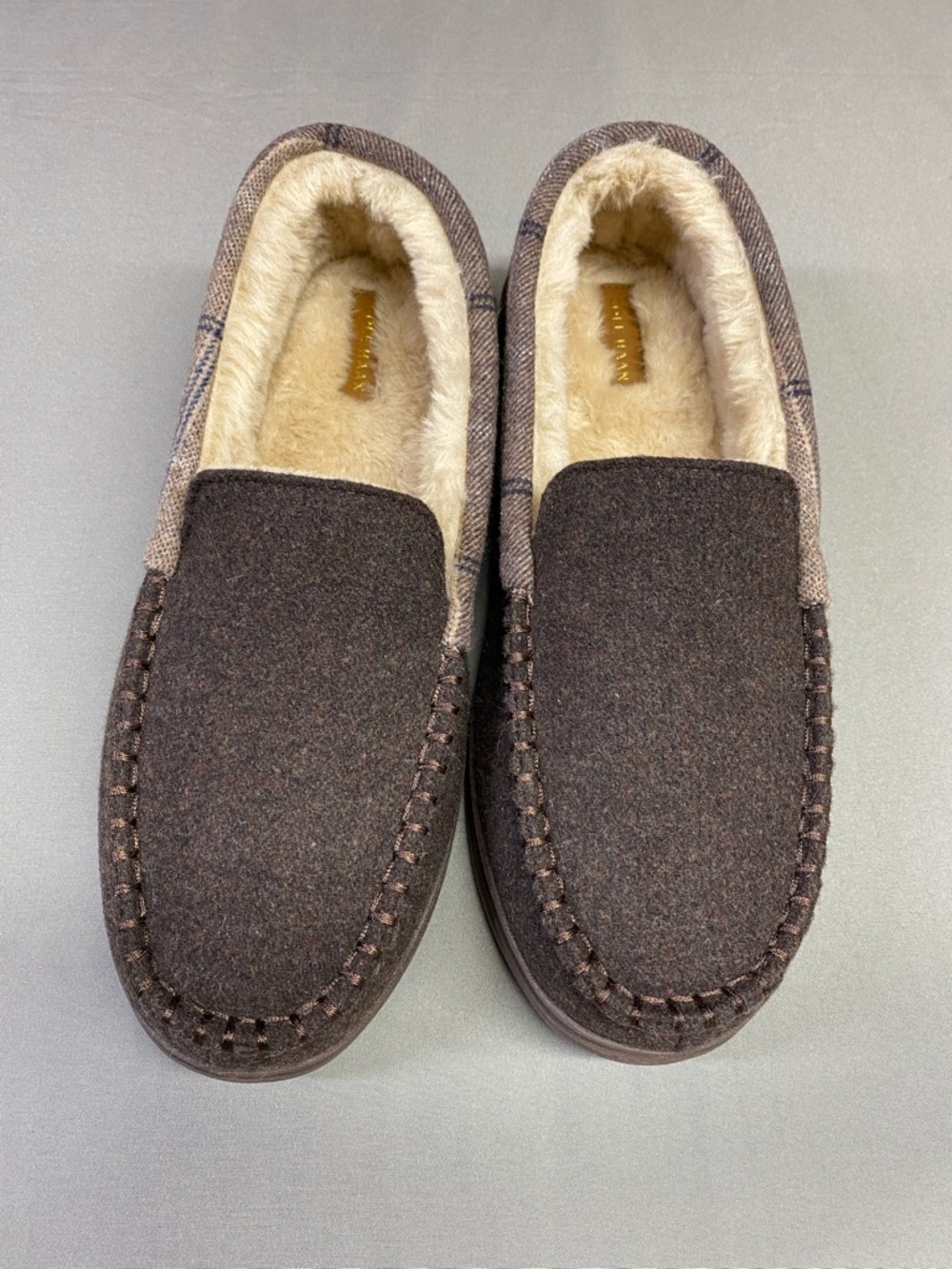 Cole Haan Men’s Brown Fleece-Lined Slip-On Moccasin Slippers Size 9 NWOT
